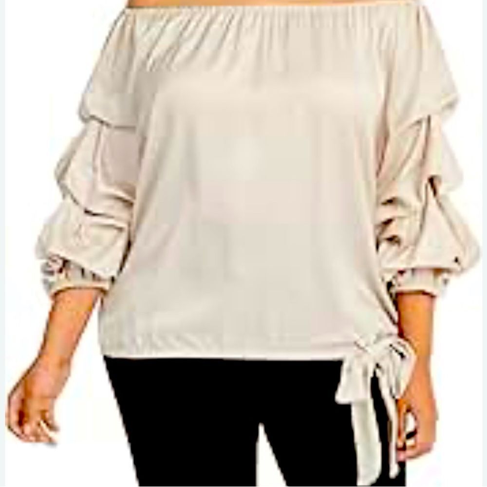 MSK Off-the-Shoulder Blouse – Lightweight Textured Puff Sleeve Top